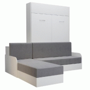 LIT ESCAMOTABLE DYNAMO SOFA CANAPÉ ANGLE MÉRIDIENNE RÉVERSIBLE ACCOUDOIRS BLANC TISSU GRIS 140*200 CM