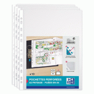 OXFORD Sachet de 10 Pochettes Perforées A3 Paysage Plié en A4 Polypro Grainé Epaisseur 9/100ème Incolore - 3045059706296