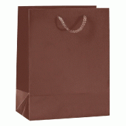 Sac Luxe pelliculé chocolat - 18x10x23cm - par 12 - Finition mat - Poignées cordelières
