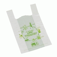 SACS ET SACHETS PLASTIQUES BIODÉGRADABLES À BRETELLES BLANC, MOTIF VERT L 26 X P 12 X H 45 CM