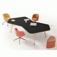 Table de réunion Cooper asymétrique - design robuste - chant multiplis - 6 personnes - plateau mélaminé - pieds hêtre