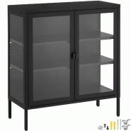 TecTake GmbH tectake Vitrine métallique, BAKER, acier thermolaqué, façade et côtés vitrés, 3 compartiments, 2 étagères réglables, noir - noir