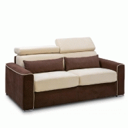 CANAPÉ CONVERTIBLE EXPRESS CANBERRA 140CM MATELAS 16CM BICOLORE MICROFIBRE CRÈME ET MARRON