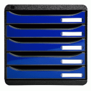 Exacompta - Réf. 3097203D - BIG BOX PLUS - Caisson 5 tiroirs - Dimensions extérieures Prof. 34,7 x l 27,8 x H 27,1 cm- Noir/Bleu Royal glossy - bleu_0