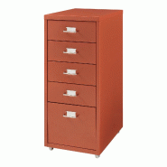 Helloshop26 - Caisson de bureau armoire meuble de rangement à roulettes avec 5 tiroirs 69 x 28 x 41 cm rouge brique - rouge acier 3000224512676
