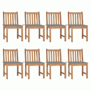 VidaXL Chaises De Jardin Lot De 8 Avec Coussins Bois De Teck Massif - gris 3073143