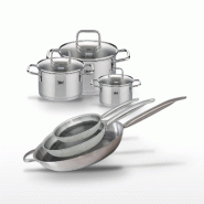 Batterie de cuisine avec 3 poêles 24/28/32 cm et 3 faitouts 12/16/20 cm en inox sans PFAS Elo Collection Relief Solution Citrin - gris 3176239940350