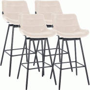 CLP Lot de 4 tabourets de bar Weston pivotants Velours HBT: 105x49x56 cm Crème Velours - beige textile 327342