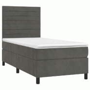 Décoshop26 - Cadre de lit LED avec sommier tête de lit matelas 90x200cm tissu velours gris foncé TDL0208248 - gris 3001278388002_0
