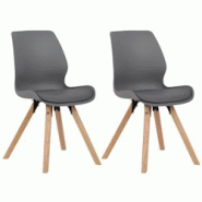 Décoshop26 - Lot de 2 chaises de salle à manger en plastique gris style scandinave pieds bois CDS101142 - gris 3002465132699 Décoshop26 - Lot de 2 chaises de salle à manger en plastique gris style scandinave pieds bois CDS101142 - gris 3002465132699