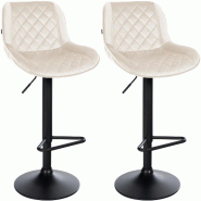 Décoshop26 - Lot de 2 tabourets de bar repose-pieds hauteur réglable en  velours crème coutures losange cadre métal noir 10_0005979 - beige métal