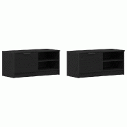 Helloshop26 - Lot de 2 meubles TV modernes avec portes affleurantes style contemporain 80 x 35 x 36,5 cm en bois chêne noir 02_0051916 - noir Bois ma