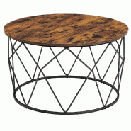Helloshop26 - Table basse ronde meuble de salon cadre en acier pour salon chambre bureau style industriel marron 12_0007454 - 3000224085989