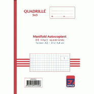 Manifold autocopiant quadrillé 5x5 - Format A5 - 50 tripli par lot de 2 - 14x21cm