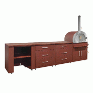 Oviala Business Oviala Cuisine d'extérieur 4 éléments avec four à pizza et rangements en acier 207 x 260 x 66 cm brique - marron acier 115313