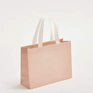 Sac luxe rose poudré mat poignées ruban blanc naturel 24x8x18cm - par 12