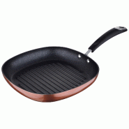 San Ignacio - Poêle grill/plancha (28 x 28 x 4.5 cm) en aluminium pressé (couleur cuivre métallisé, manche revêtu de silicone, induction) - rose