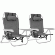TecTake GmbH tectake Chaise de plage CORAL pliable avec fonction sac à dos - gris, Lot de 2 - 406260 - gris aluminium 406260 TecTake GmbH tectake Chaise de plage CORAL pliable avec fonction sac à dos - gris, Lot de 2 - 406260 - gris aluminium 406260