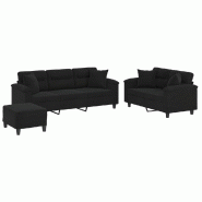 Ensemble de canapés 3 pcs avec coussins Noir Tissu microfibre Modèle Lermontis - 8721012073265
