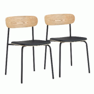 Oviala Business Lot de 2 chaises textile enduit en bois et métal noir - noir acier 115280