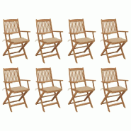 VidaXL Chaises Pliables D Extérieur Et Coussins Lot De 8 Bois D Acacia - beige 3075088