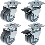 75mm 3" twin wheel castor grey rubber swivel brake 400kg capacity, set of 4 75mm 3" twin wheel castor grey rubber swivel brake 400kg capacity, set of 4