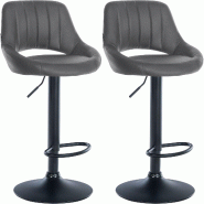 Décoshop26 - Lot de 2 tabourets de bar réglables en similicuir gris dossier ajouré et pied métal noir 10_0006666 - gris métal 3000265696205