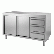 Gastro-Inox Armoire de travail avec portes coulissantes et 3 tiroirs 1600x700x880mm - inox 7445908685646