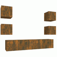 Helloshop26 - Ensemble de meubles armoire buffet TV télévision salon chambre séjour 6 pièces chêne fumé bois d'ingénierie brun 02_0025102 - Boi