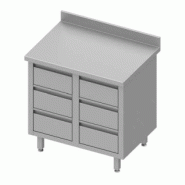 Meuble bas table de travail inox adossée avec six tiroirs 840x700x900 - P930237840