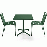 Oviala Business Ensemble table 70 cm et 2 chaises de jardin en métal vert forêt - vert acier 114659_0