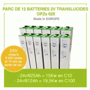 Parc de 12 batteries OPZS tab translucide 625 ah 2v (24v)