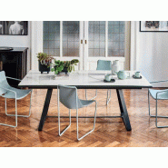 Table de réunion Alfred - plateau en céramique effet marbre - 200/250 x 106 cm - bois massif - acier - 8 à 12 personnes - Fabriqué en Italie - Garantie 3 ans