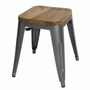 Tabourets bistro bas en acier gris métal avec assise en bois (lot de 4) | Bolero - GM636