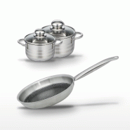 Batterie de cuisine avec 1 poêle de cuisson 28 cm et 2 faitouts 16/14 cm en inox sans PFAS Elo Collection Relief Solution Brillant - gris 31762399411_0
