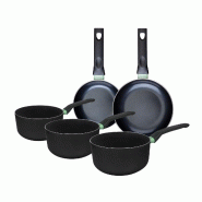 Ensemble de 2 poêles de 16 et 20 cm et 3 casseroles 16, 18 et 20 cm Fackelmann Brandao - noir aluminium 3176239943054