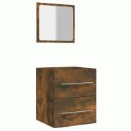 Helloshop26 - Armoire de salle de bain murale avec miroir pratique 41 x 38,5 x 48 cm style moderne en bois chêne fumé 02_0048424 - Bois massif 30002