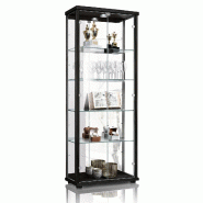 K-Möbel Armoire vitrine en verre 2 portes 176x67x33 cm Made in Germany avec miroir & serrure & LED Noir - noir Bois manufacturé C1084S
