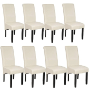 Lot de 8 chaises pieds noir siÈge de salon cuisine salle À manger design carrÉ ÉlÉgant beige 08_0000578