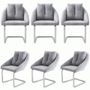 Merax Chaises cantilever (lot de 6), 6 chaises de salle à manger avec coussins de dossier, chaises rembourrées, chaises à bascule, grises - gris mu