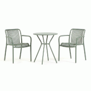 RATTATAN Set balcon avec table ronde en métal, 2 chaises en polypropylène avec accoudoirs empilables, gain de place pour jardin - Nathan+Simona/Vert_0