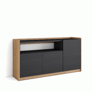 SKRAUT HOME Buffet salon et cuisine, 156x80x37 cm, 3 Portes, Meuble chaussure, Noir et chêne - noir Bois manufacturé 698_1