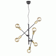 Suspension 6 lampes culot E27 noir mat bronze - Trio - Cross - noir métal 4017807364392