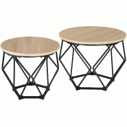 Tectake 2 tables basses Benham - Bois clair industriel, Chêne Sonoma - 404444 - marron Bois massif 404444