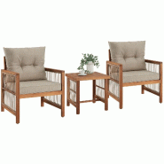 Tectake Ensemble lounge EIVISSA au design en corde - marron naturel - 406109 - marron Bois massif 406109