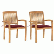 VidaXL Chaises De Jardin Lot De 2 Avec Coussins Bordeaux Teck Massif - rouge 3063261 VidaXL Chaises De Jardin Lot De 2 Avec Coussins Bordeaux Teck Massif - rouge 3063261