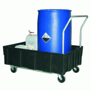 Chariot de rétention en PE sans caillebotis - 1 fût de 220L - 1290x810x1040mm - 26kg
