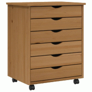 Helloshop26 - Armoire roulante avec tiroirs 53 x 39 x 65,5 cm grand espace de stockage pratique style rustique en bois de pin marron 02_0047159 - marr