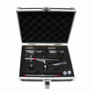 Kit complet aérographe pâtisserie professionnel - double action, buses 0.2/0.3/0.5 mm, 3 tasses 360°