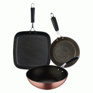 BERGNER Copper - Set de Poêle Grill 28x28cm, Wok Ø28cm et Poêle Ø20x4,5cm en Aluminium Forgé avec Revêtement Antiadhésif ILAG - PK8747_0